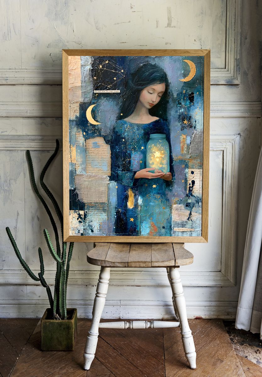 Celestial Girl with Lantern Print. — room view 1