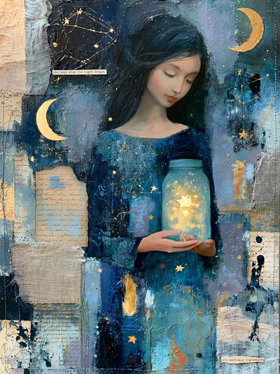 Celestial Girl with Lantern Print. poster