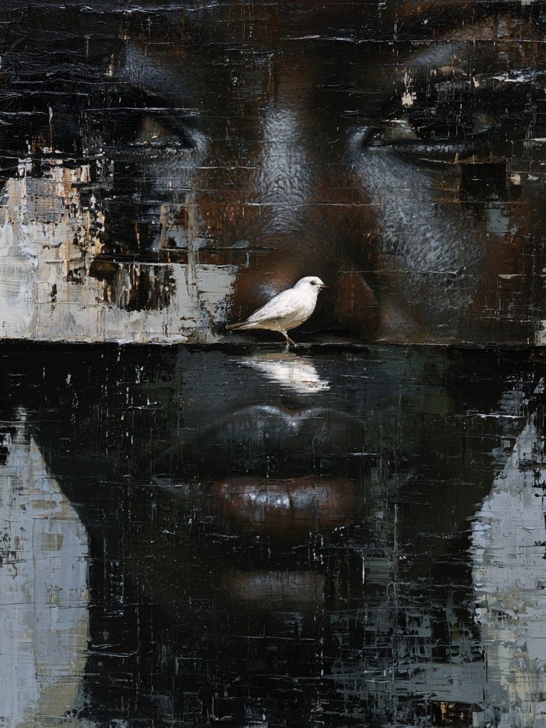 Bird and Face Abstract Portrait Print. poster — fine-art art