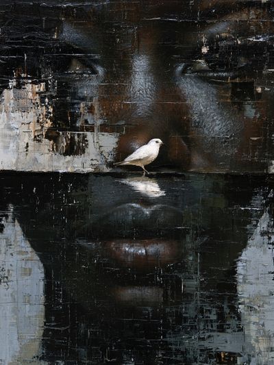 Bird and Face Abstract Portrait Print.