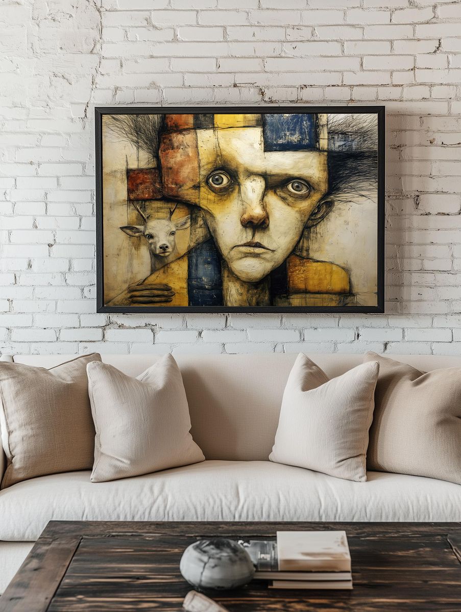 Surreal Deer Portrait Fine-Art Poster. room preview