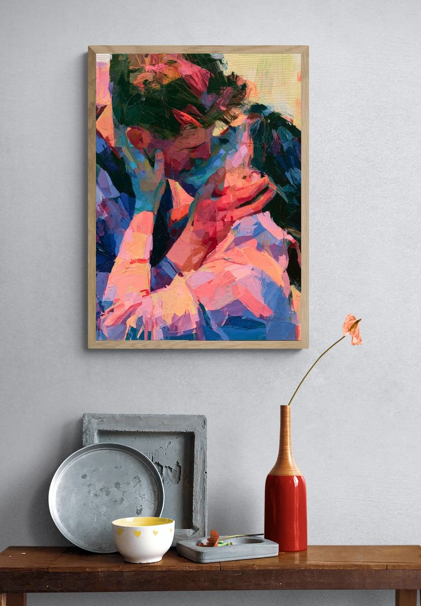 Abstract Couple Embrace Poster. — room view 3
