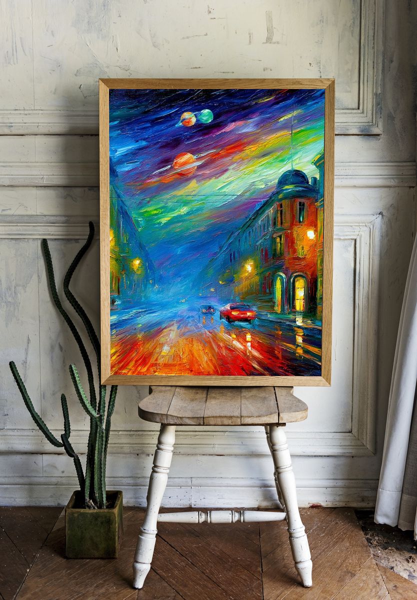 Neon City Street — Fine-Art Print. room preview