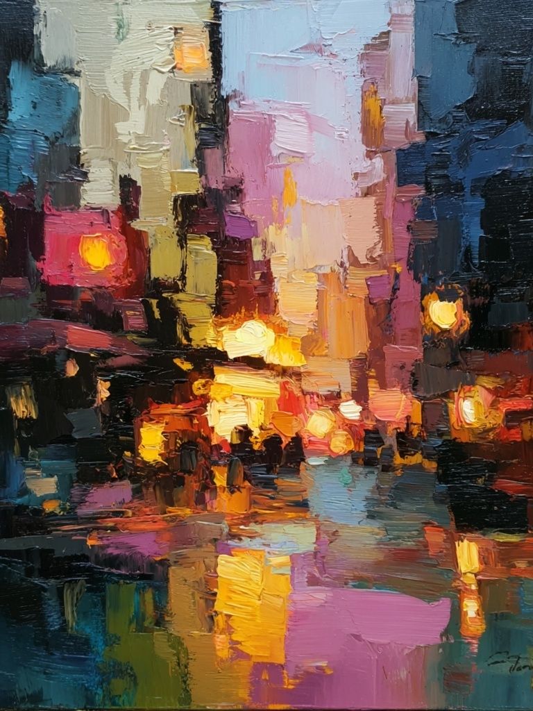 Neon City Reflections Abstract Poster. poster detail