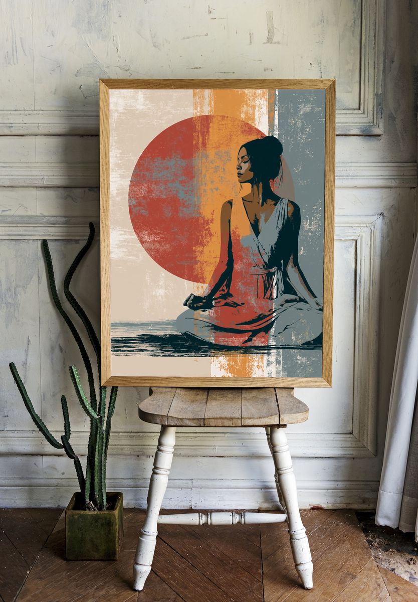 Meditative Woman Contemporary Print. — room view 1