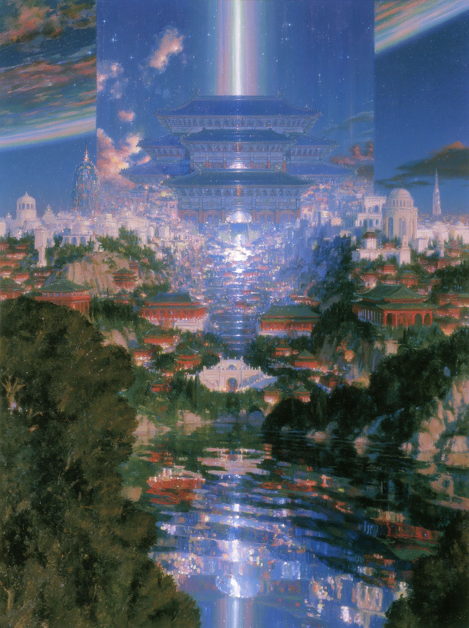 Celestial Temple Cityscape Print. poster — fine-art art