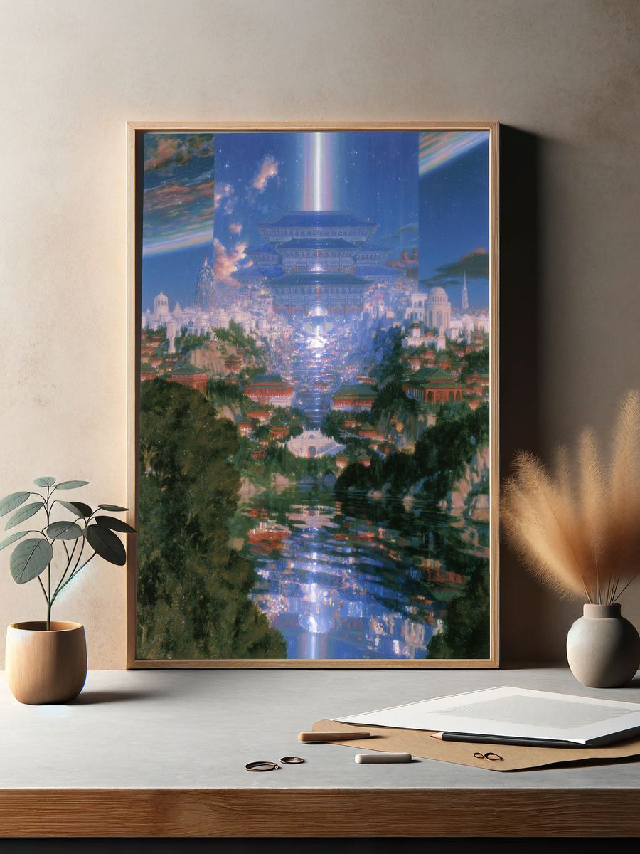 Celestial Temple Cityscape Print. — room view 2