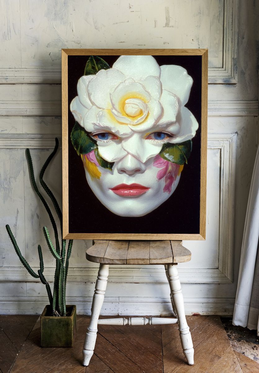 Floral Mask Portrait Print. — room view 1