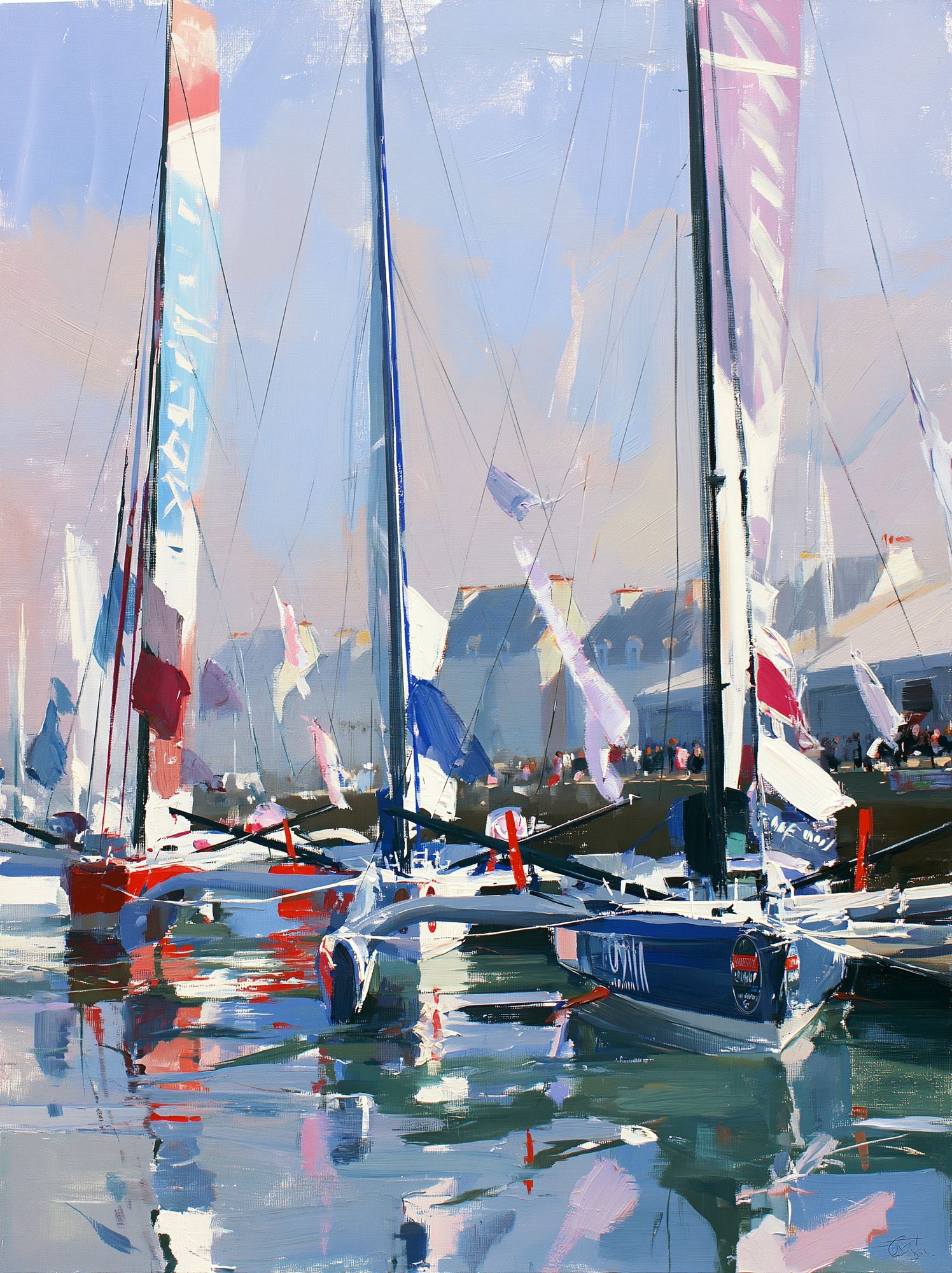 Sailboats Harbor Impressionist Poster. poster detail