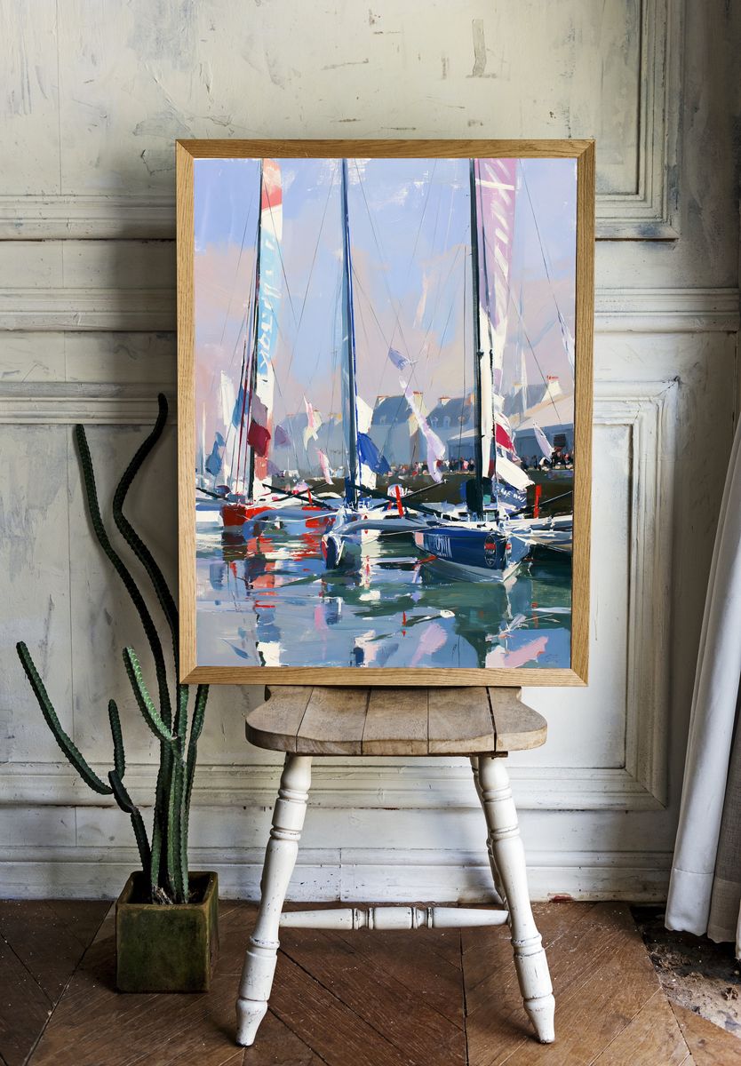 Sailboats Harbor Impressionist Poster. — room view 1