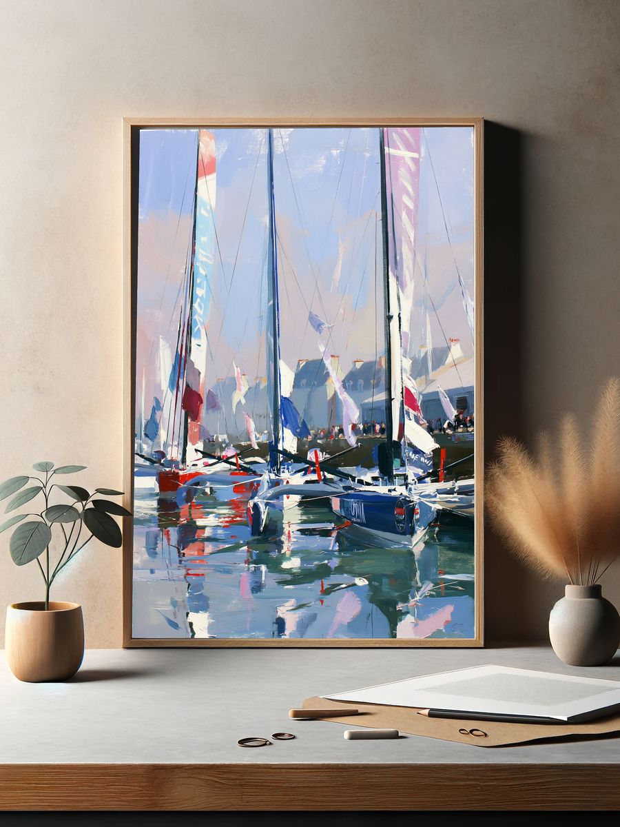 Sailboats Harbor Impressionist Poster. — room view 2