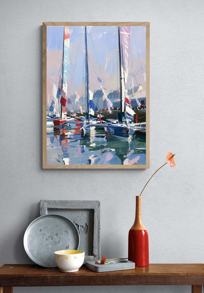 Sailboats Harbor Impressionist Poster. — room view 3