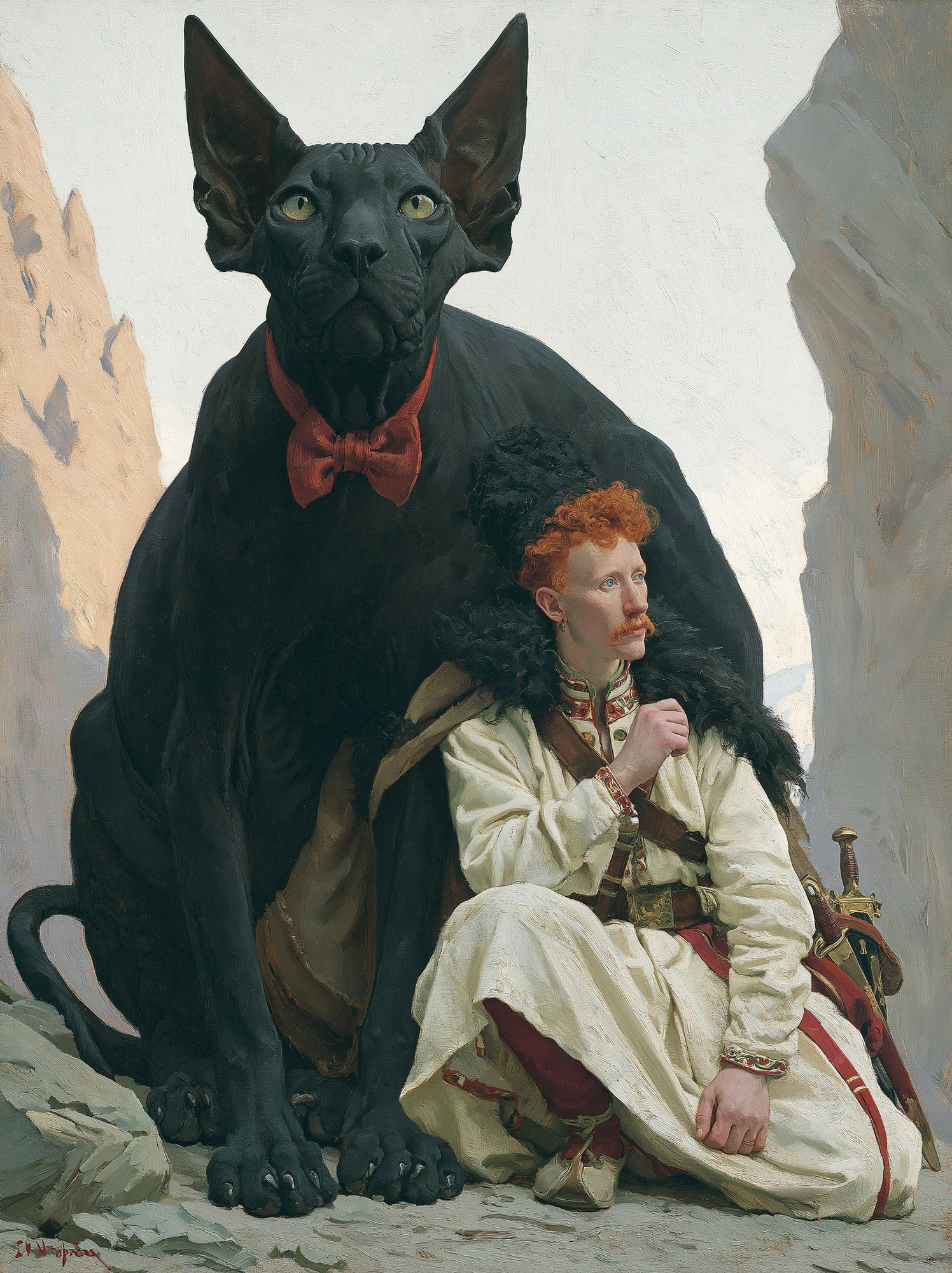 Black Cat and Warrior Fine-Art Poster. poster detail