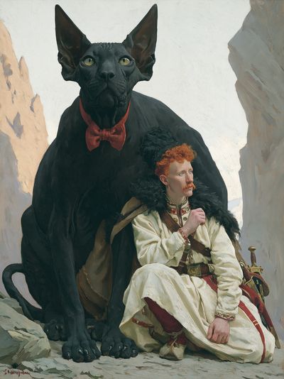 Black Cat and Warrior Fine-Art Poster.