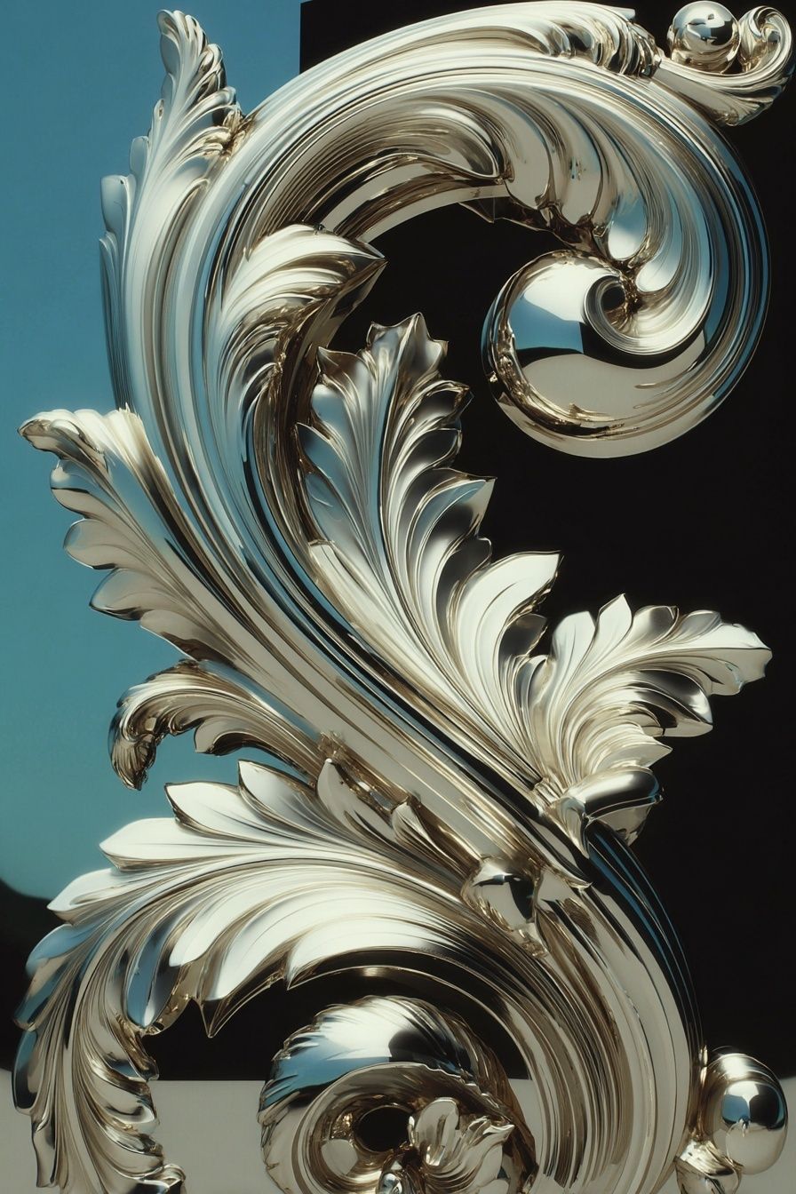 Chrome Baroque Scroll Poster. poster detail