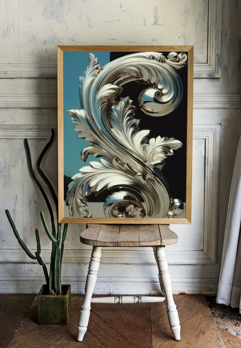 Chrome Baroque Scroll Poster. room preview