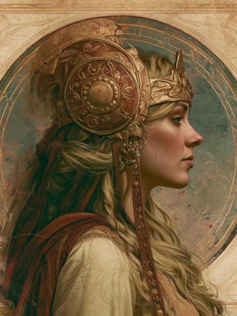 Crowned Warrior Portrait Print. poster — fine-art art