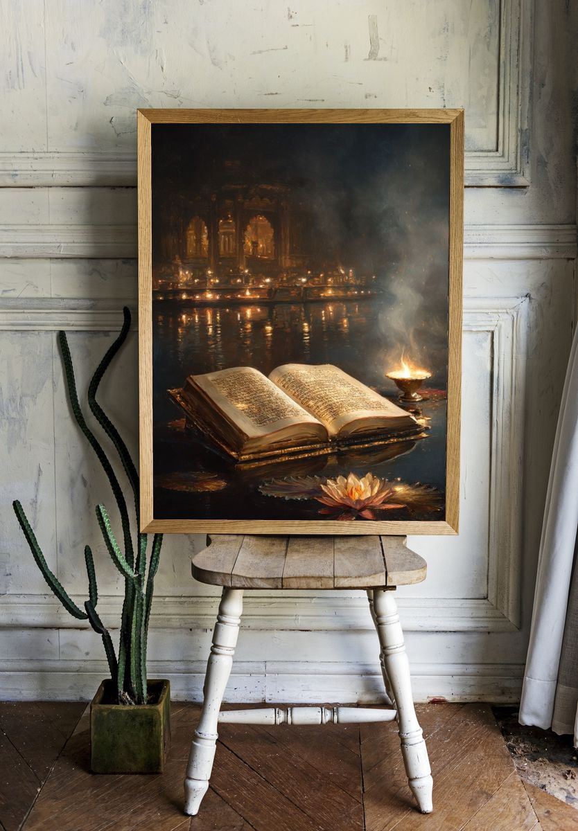 Sacred Book Still Life Print. room preview