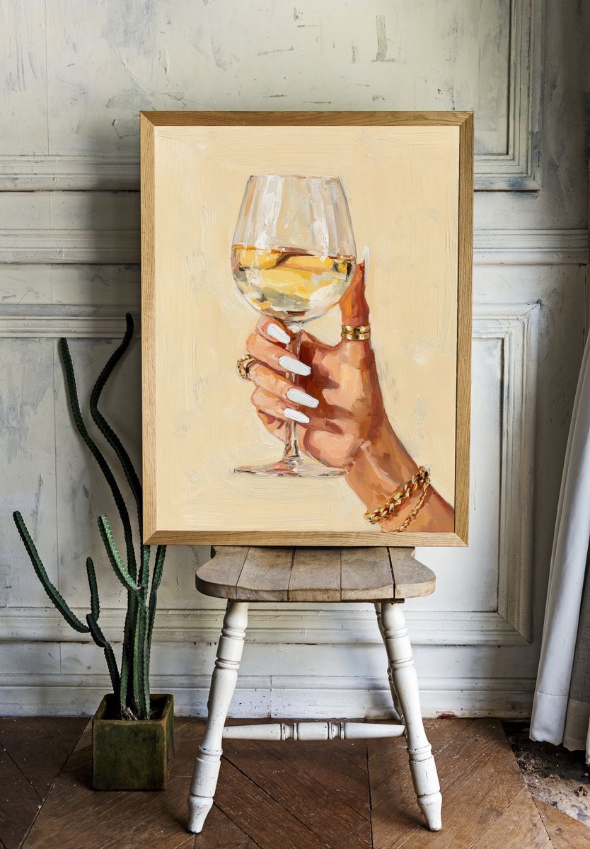 Wine Glass Hand Illustration Print. room preview