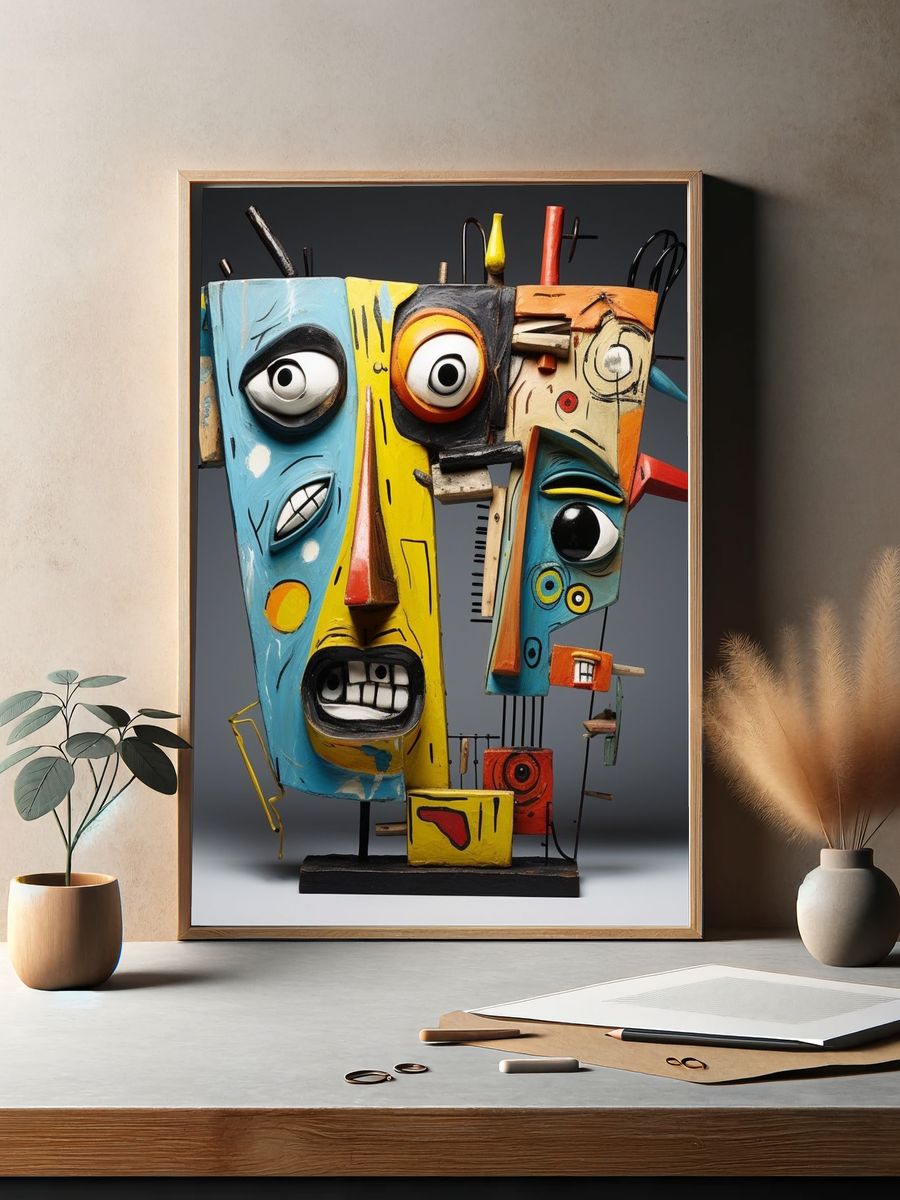 Surreal Mask Sculpture Print. — room view 2