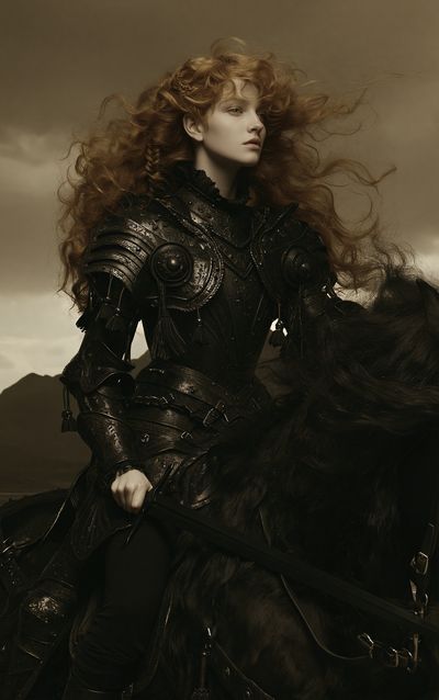 Armored Red-Haired Warrior Portrait Print. poster print