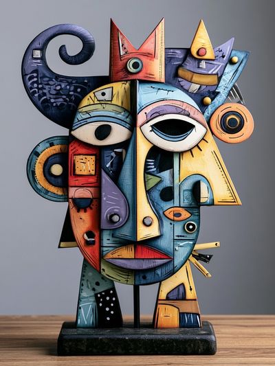 Cubist Mask Sculpture Print. poster
