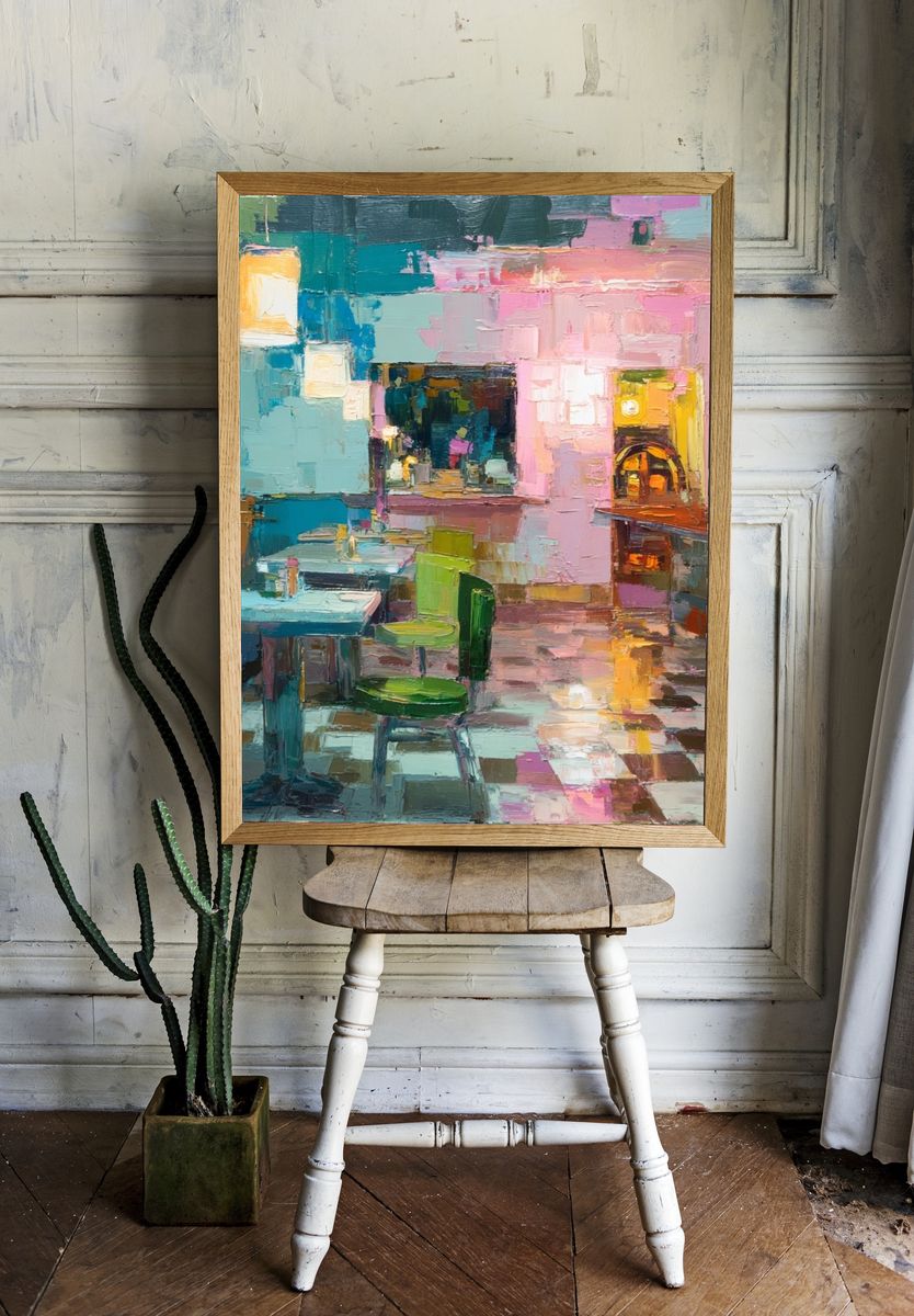 Colorful Cafe Interior — Fine-Art Print. room preview