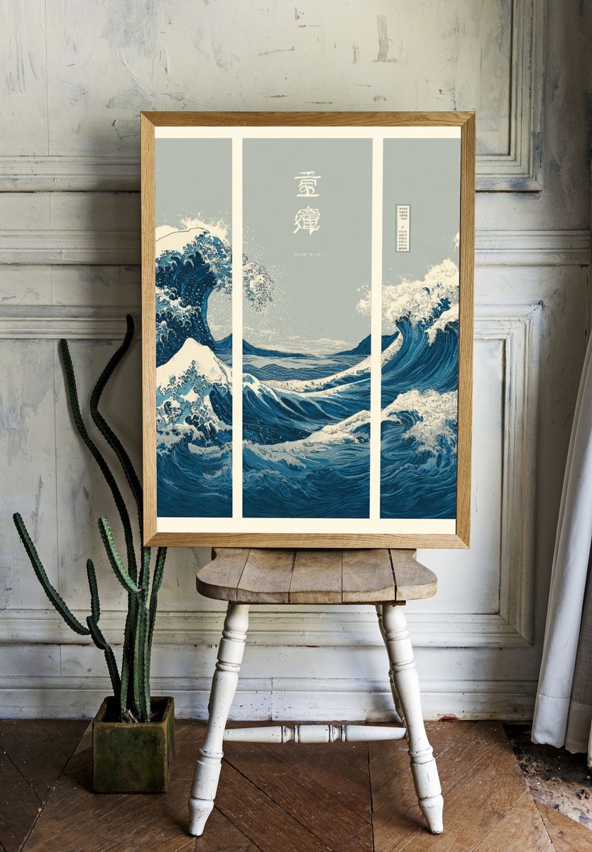 Great Wave Triptych Japanese Print room preview