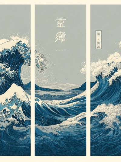 Great Wave Triptych Japanese Print. poster