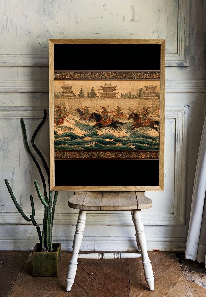 Ancient Cavalry River Battle Print. room preview