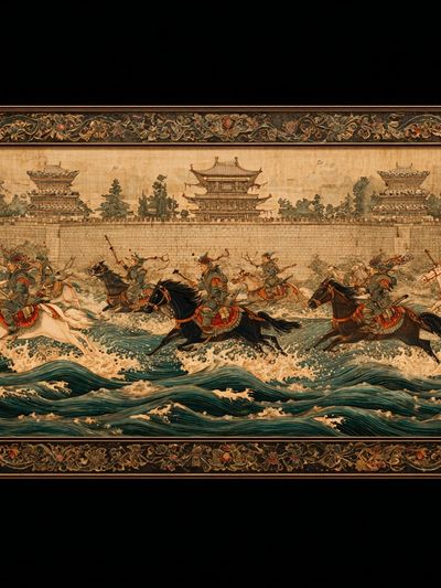 Ancient Cavalry River Battle Print. poster