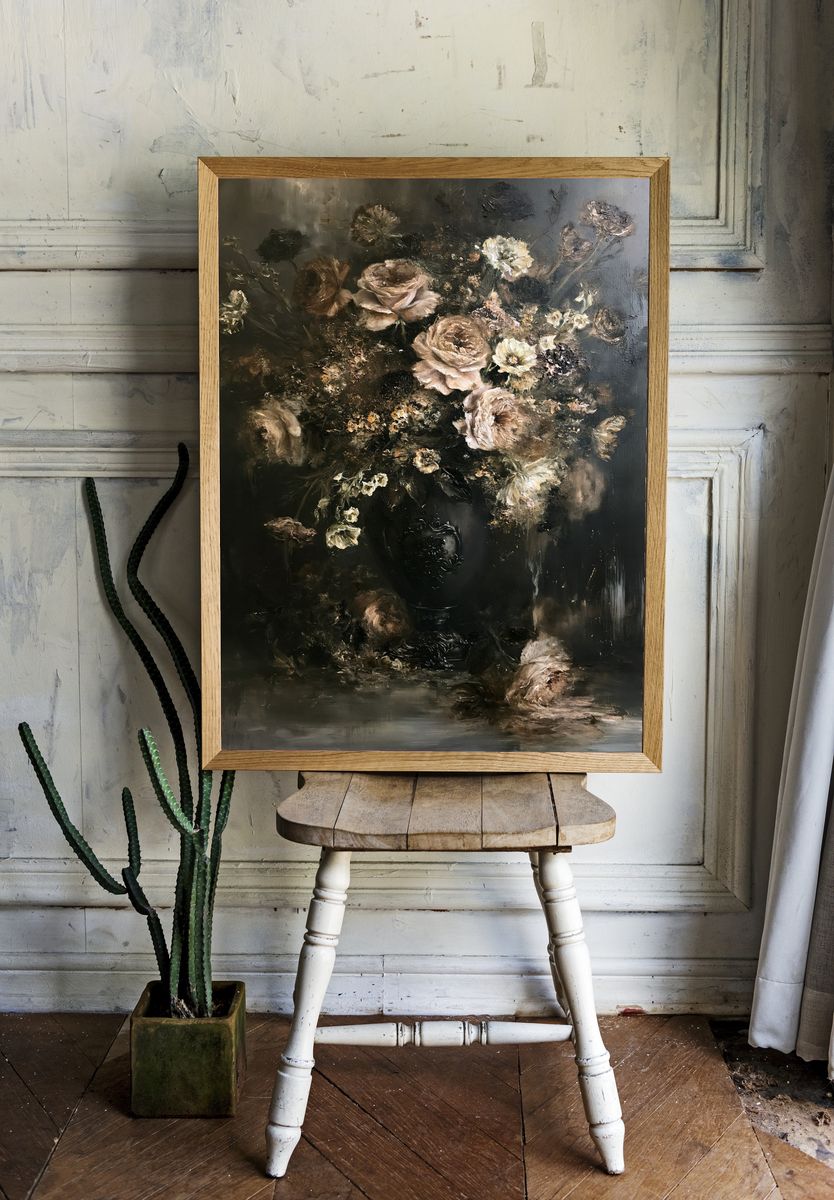 Dark Floral Still Life Poster. — room view 1