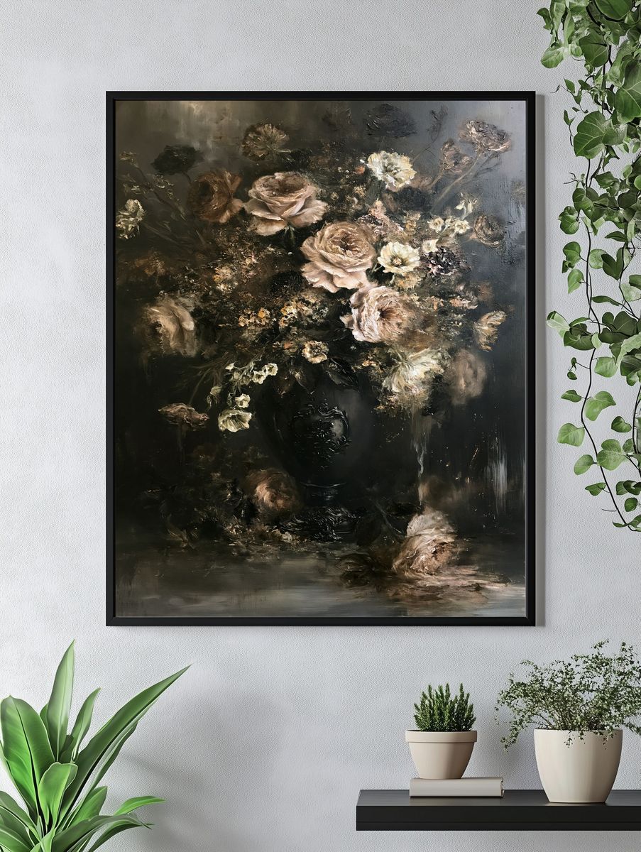 Dark Floral Still Life Poster. — room view 4