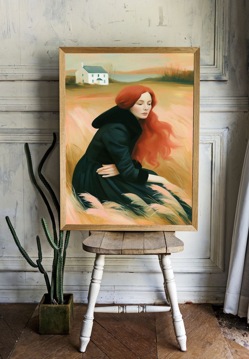 Red-Haired Woman in Field Print. room preview