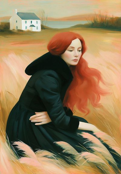 Red-Haired Woman in Field Print. poster print
