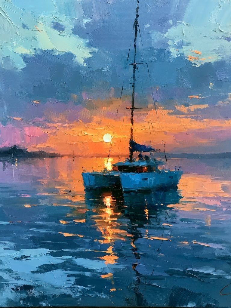 Sunset Sailboat Seascape Print. poster — fine-art art