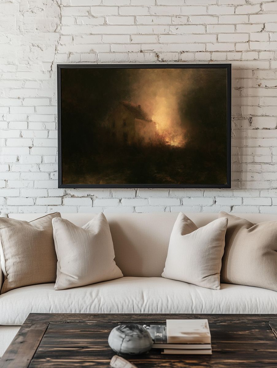 Burning House at Dusk Print. room preview