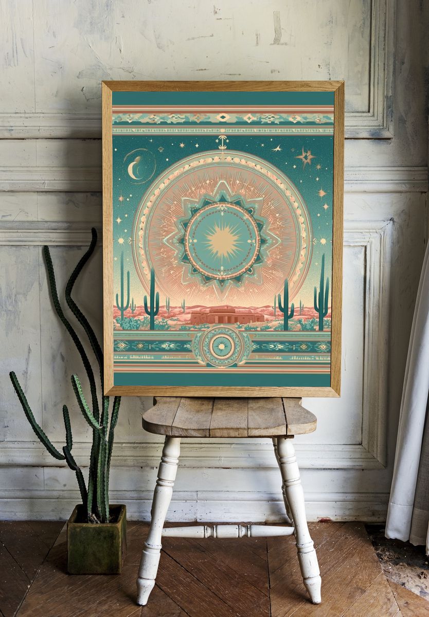 Desert Mandala Vintage Print. room preview