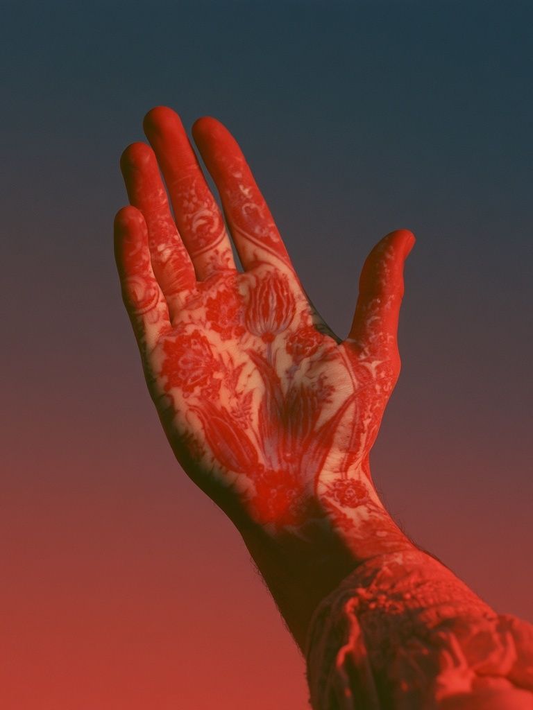 Tattooed Hand in Red Glow Poster. poster detail