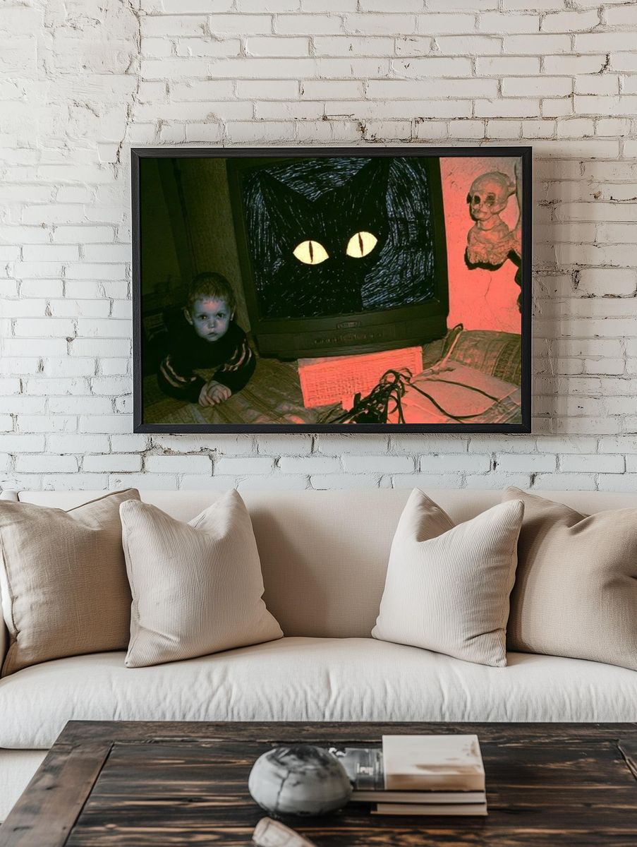 Creepy Cat Eyes Vintage Horror Poster. — room view 1