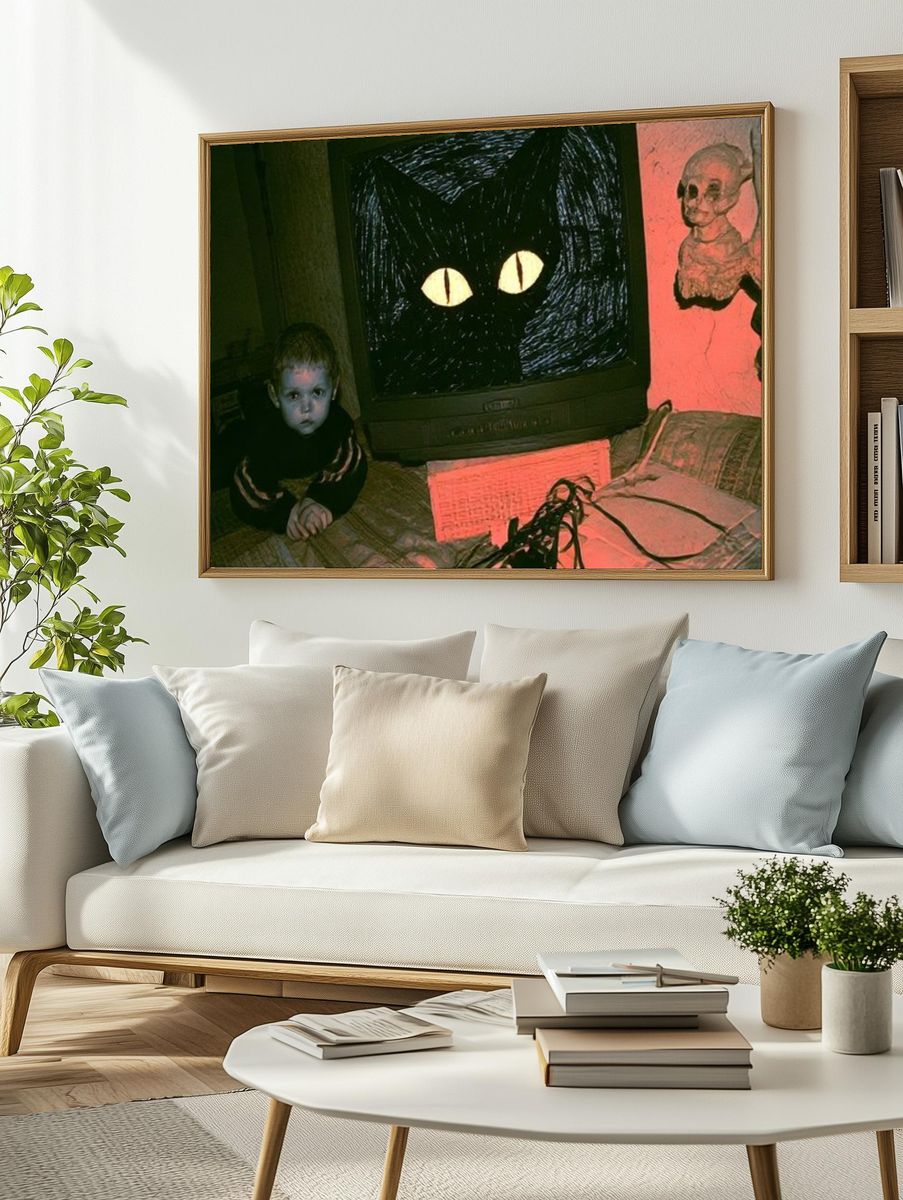 Creepy Cat Eyes Vintage Horror Poster. — room view 2