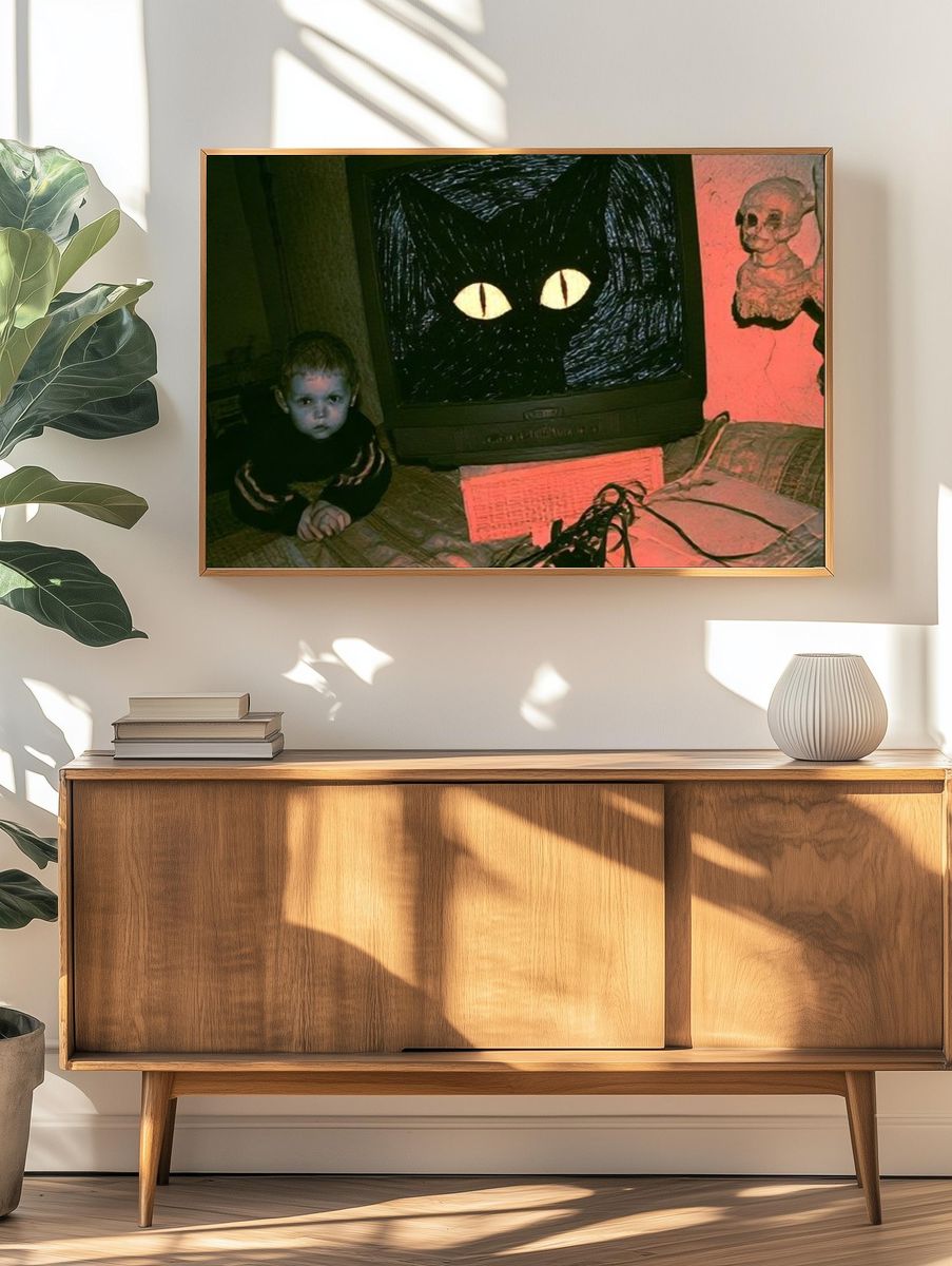 Creepy Cat Eyes Vintage Horror Poster. — room view 3