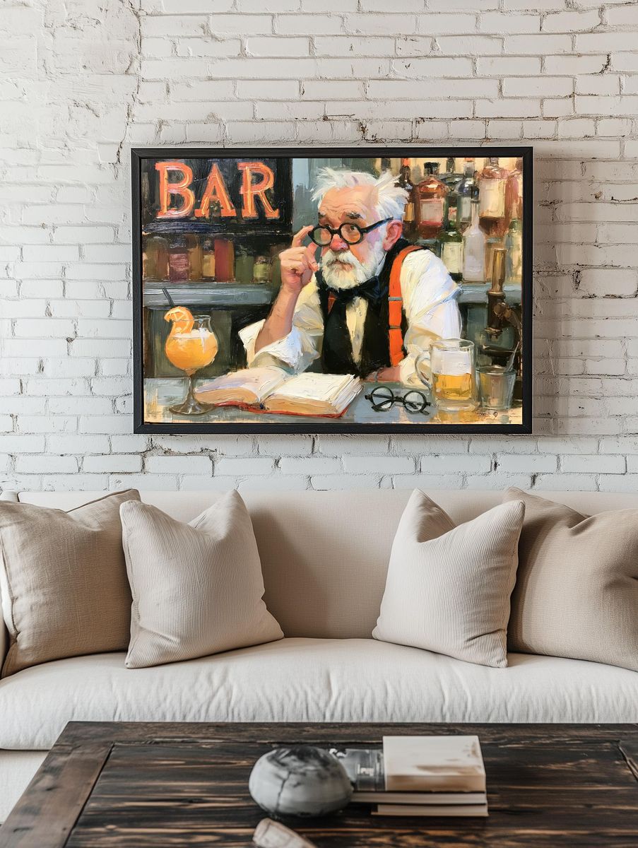 Old Bartender Portrait Print. room preview