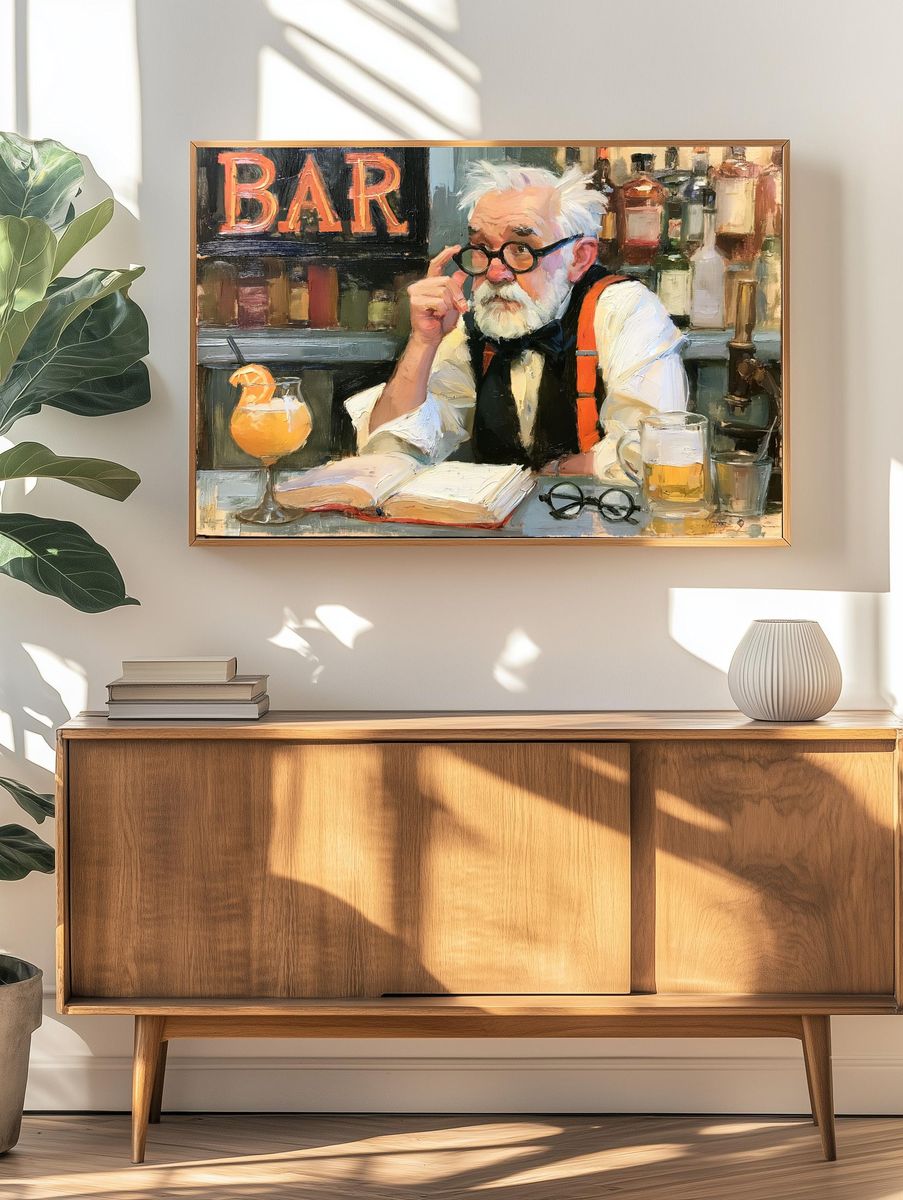 Old Bartender Portrait Print. — room view 3