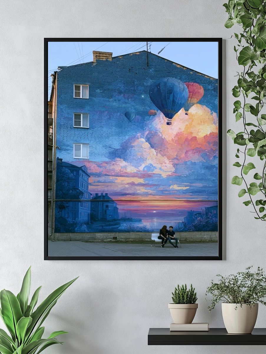 Hot Air Balloon Sunset Mural Print. — room view 4
