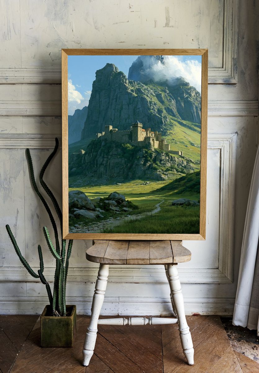 Mountain Castle Landscape Print. — room view 1