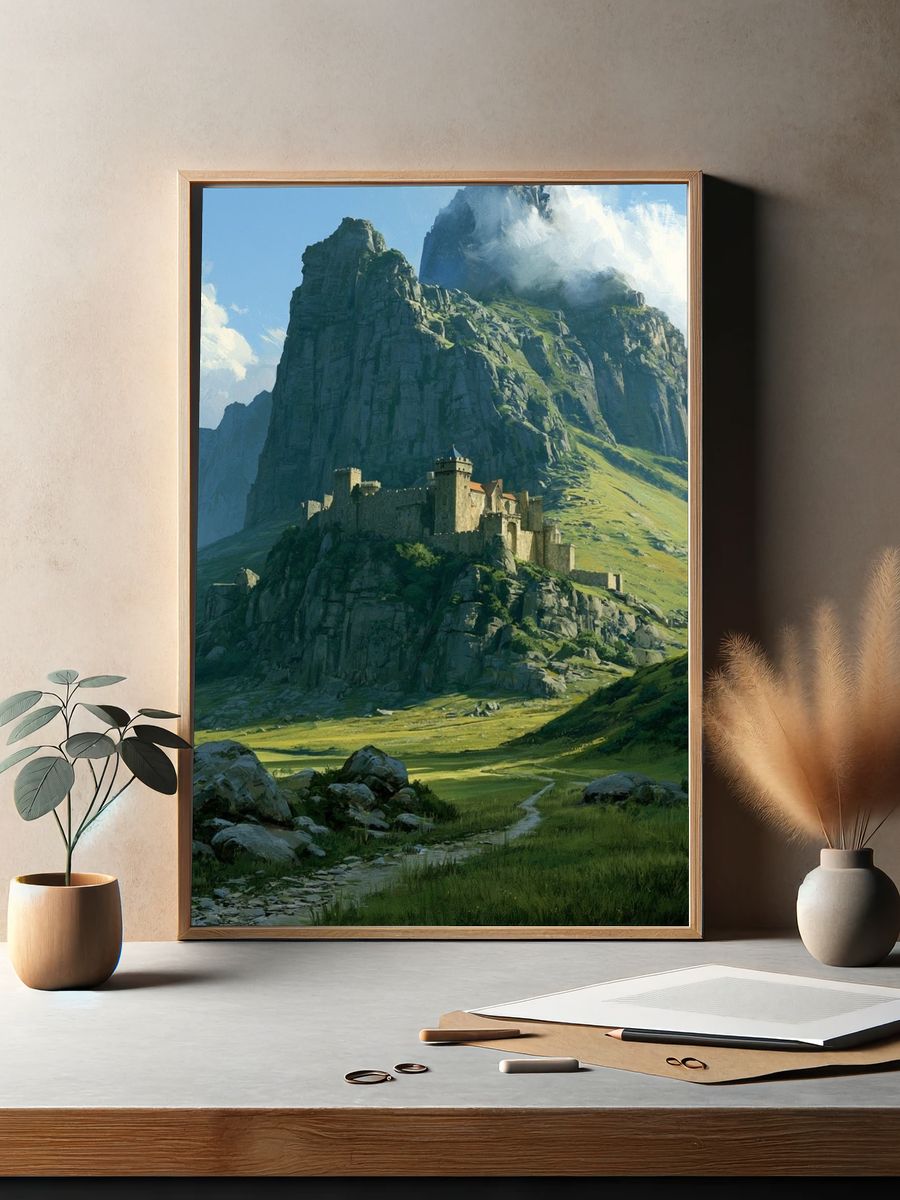 Mountain Castle Landscape Print. — room view 2