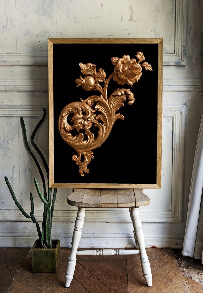 Golden Baroque Floral Print. — room view 1