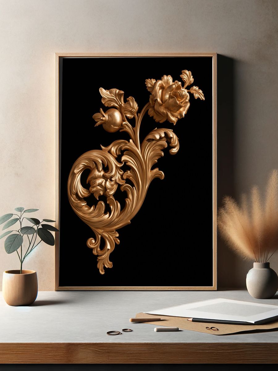 Golden Baroque Floral Print. — room view 2