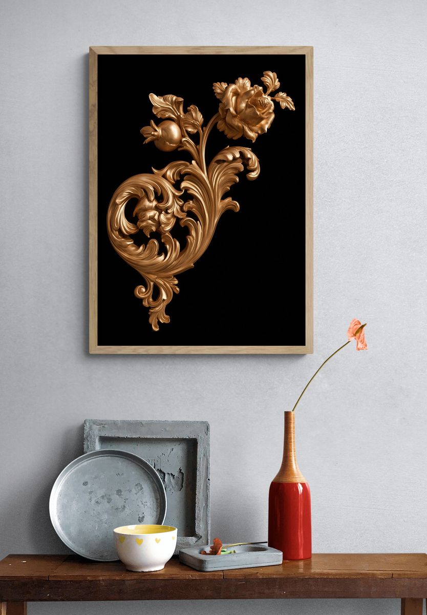 Golden Baroque Floral Print. — room view 3